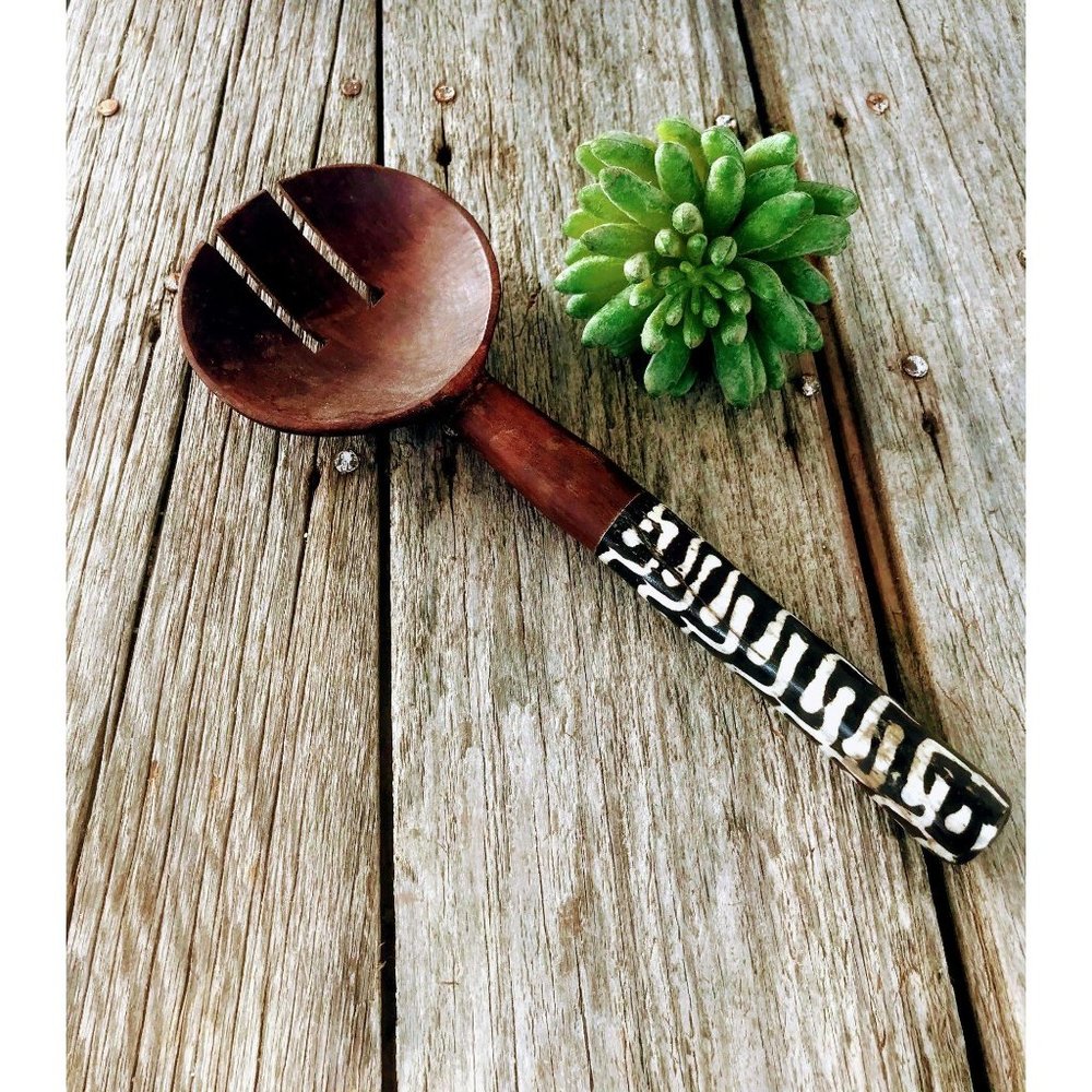 Vintage Salad Serving Fork Dyed Horn Handle